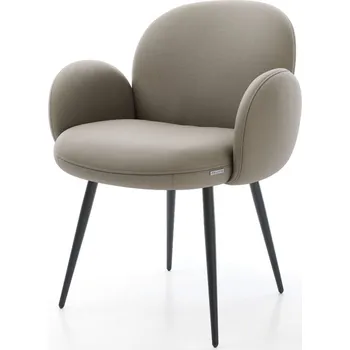 Jídelní židle DELIFE Jídelní židle Nube-Flex s područkami pravá kůže tmavě béžová 4 nohy zúžené černá taštičkové pružiny