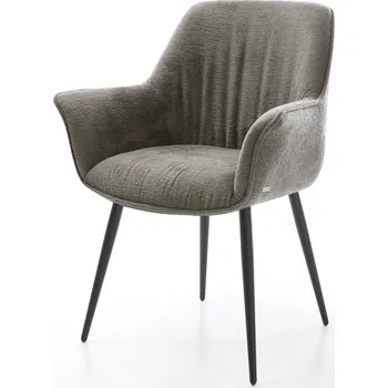 Jídelní židle DELIFE Jídelní židle Keila-Flex s područkami bouclé měkký tmavě béžová 4 nohy zúžené černá