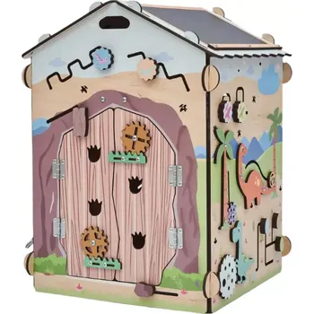 Dětské zboží BusyKids aktivní domeček DINO – dřevěný montessori activity board se světlem