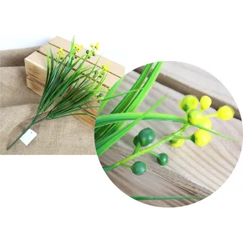 umělá květina Umělá kytice drobných kuliček s trávou 34 cm 5 stonků ŽLUTÁ