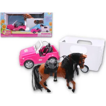 autíčko Růžové auto + přívěs s koněm v kartonu 63 x 30 x 21 cm