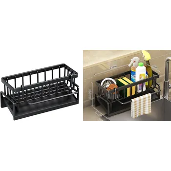 Úložný box Plastový organizér na dřez 23 x 11 x 9,5 cm ČERNÝ