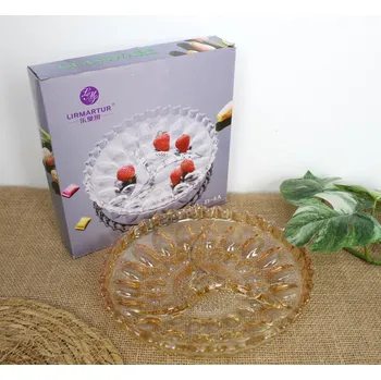 Mísa, talíř na občerstvení rozdělený na tři části v barvě jantaru 22,5x3,5 cm