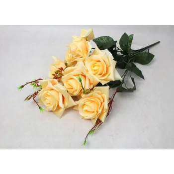 umělá květina Kytice RŮŽE výška 60 cm, 7 stonků (7 květů 12x6 cm) BROSKVOVÁ