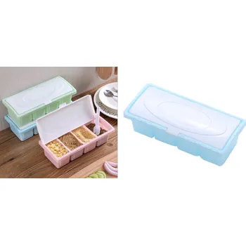 Dóza na potraviny Nádoba, úložná krabička se 4 přihrádkami MODRÁ s víkem 21,5 x 9,5 x 6 cm