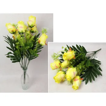 umělá květina Kytice RŮŽE s doplňky, výška 56 cm, 13 stonků (7 květů 8x6 cm) ŽLUTÁ