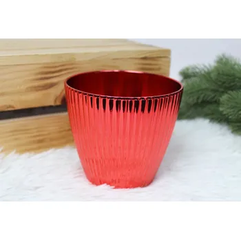 Květináč l Kryt, dekorativní květináč s vroubky ČERVENÝ plast 11,5x10 cm