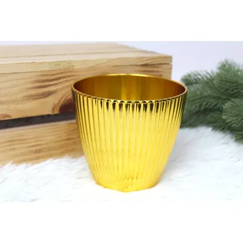 Květináč l Kryt, dekorativní květináč s vroubky, ZLATÝ, plast, 11,5 x 10 cm