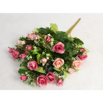 umělá květina Kytice RŮŽE s doplňky výška 50 cm, 12 stonků (hlávky 2-4,5 cm) RŮŽOVÁ