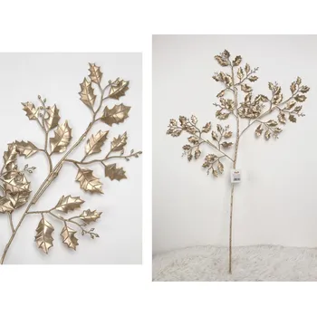 Vánoce Dekorativní větvička, plastová OSTROKRZEW 3ramienna výška 82 cm - ZLATÁ