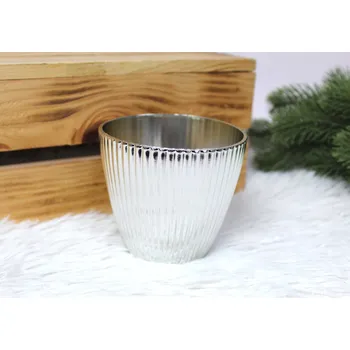 Květináč l Kryt, dekorativní květináč, vroubkovaný, stříbrný, plast, 9 x 8,5 cm