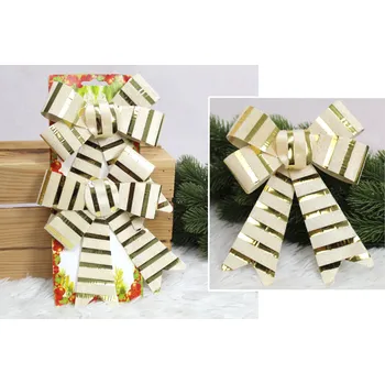 Vánoční dekorace Vánoční mašle 18x14 cm ZLATÉ se zlatými pruhy, sada 2 ks