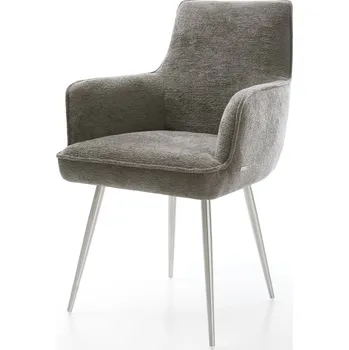 Jídelní židle DELIFE Jídelní židle Heira-Flex s područkami bouclé měkký tmavě béžová 4-nohá zúžená nerezová ocel taštičkové pružiny