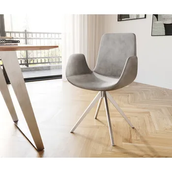 Jídelní židle DELIFE Jídelní židle Ilia-Flex s područkami samet šedá křížová podnož hranatá nerezová ocel