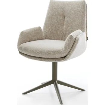 Jídelní židle DELIFE Jídelní židle Clea-Flex látka Měkký béžová křížová podnož Titanová barva 360° otočný houpací funkce