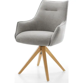 Jídelní židle DELIFE Jídelní židle Alja-Flex s područkami strukturovaná látka Měkký šedá dřevěná podnož hranatá přírodní 180° otočný taštičkové pružiny