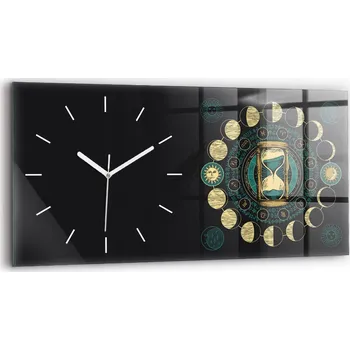 Hodiny Moderní skleněné nástěnné hodiny 60x30 cm Fáze měsíce a přesýpací hodiny