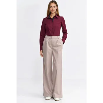 Dámské kalhoty Nife Široké kalhoty s proužky wide leg SD129 Barva: Béžová, Velikost: XL