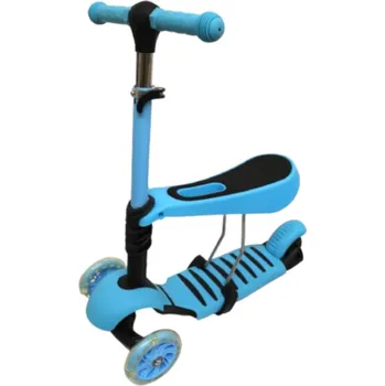 Koloběžka Tříkolová koloběžka se sedátkem, LED kolečky MODRÁ 60-75x55x24 cm