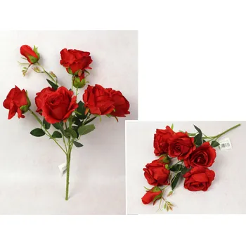 umělá květina Kytice RŮŽE výška 54 cm, 6 stonků (6 květů 10x8 cm + 2 poupata) ČERVENÁ