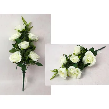 umělá květina Kytice RŮŽE výška 50 cm, 9 stonků (6 květů 7x4 cm) BÍLÁ