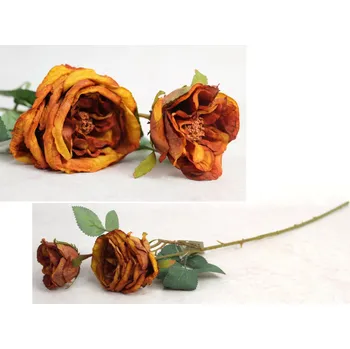 umělá květina Květina RŮŽE sušená výška 68 cm (dvě hlavy 7-9 cm) ORANŽOVÁ