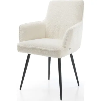 Jídelní židle DELIFE Jídelní židle Heira-Flex s područkami bouclé bílá 4-nohá zúžená černá taštičkové pružiny