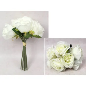 umělá květina Kytice, buket, svazek RŮŽE výška 27 cm, 7 stonků (7 květů 9-6,5 cm) BÍLÁ