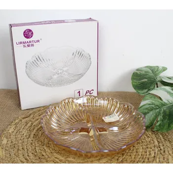 Podnos na občerstvení, rozdělený na čtyři části, jantarové barvy 18,5 x 3 cm