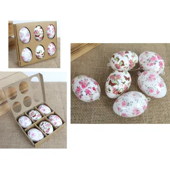 Velikonoční dekorace Vejce, velikonoční vajíčka 6 cm plastová v plastovém obalu s přívěskem MIX VZORŮ - sada 6 ks