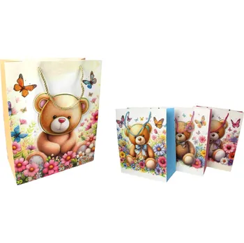 Dárková taška H 3D HOLO tuhá MEDVÍDEK 41x31x12 cm MIX VZORŮ