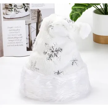 Vánoční dekorace Čepice SVATÉHO MIKULÁŠE se sněhovými vločkami 40 x 28 cm BÍLO-STŘÍBRNÁ