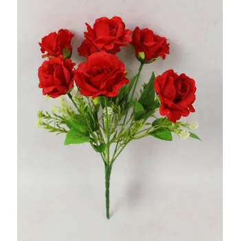 umělá květina Kytice RŮŽE výška 32 cm, 7 stonků (7 květů 6x4 cm) ČERVENÁ