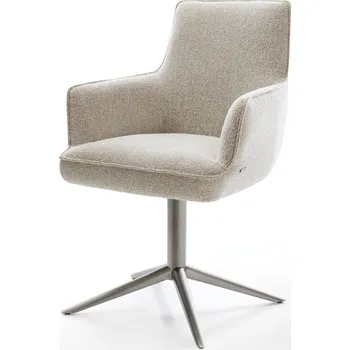 Jídelní židle DELIFE Jídelní židle Heira-Flex s područkami látka Měkký béžová křížová podnož grafit 360° otočný houpací funkce taštičkové pružiny