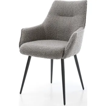 Jídelní židle DELIFE Jídelní židle Alja-Flex s područkami bouclé stříbrně šedá 4-nohá zúžená černá taštičkové pružiny