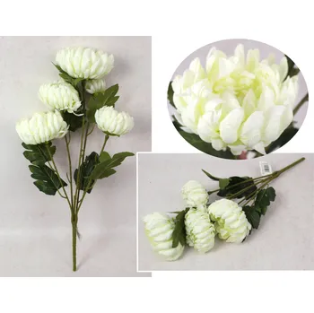 umělá květina Kytice CHRYZANTEMA výška 64 cm, 5 stonků (5 květů 14x6 cm) BÍLÁ