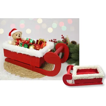 Vánoční dekorace Vánoční dekorace SANIE dřevěné s kožešinou ČERVENÉ 35x17x13 cm