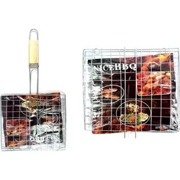 Grilovací rošt na maso, ryby a zeleninu, uzavíratelný, ocelový grilovací rošt 44x23 cm