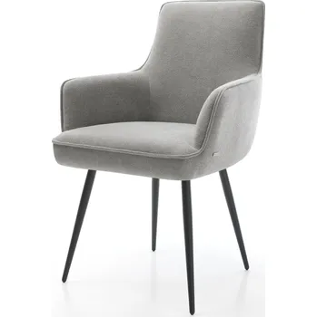 Jídelní židle DELIFE Jídelní židle Heira-Flex s područkami potahová látka Měkký šedá 4-nohá zúžená černá taštičkové pružiny