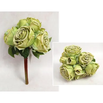umělá květina Kytice RŮŽE výška 27 cm, 7 stonků (7 květů 8x6 cm, 3 poupata) ZELENÁ