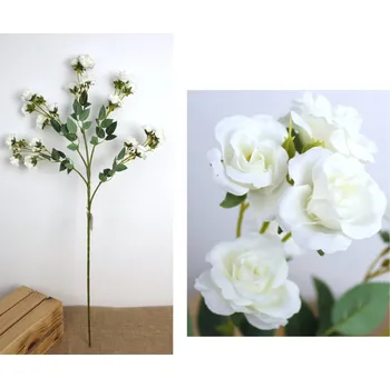 umělá květina Květina RŮŽE výška 82 cm, 5 ramen (květina 4x2,5 cm) BÍLÁ