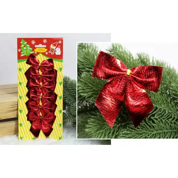 Vánoční dekorace Vánoční mašle 8x7 cm ČERVENÉ sada 6 ks