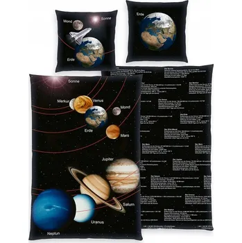 Povlečení Herding Kosmos Planety Hvězdy Sluneční soustava vícebarevné 140 x 200 cm zipový uzávěr