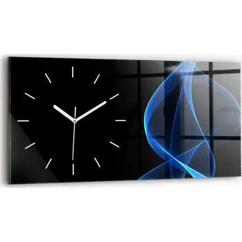 Hodiny Horizontální Skleněné Nástěnné Hodiny do Kanceláře s Grafikou Modré Linie 60x30 cm