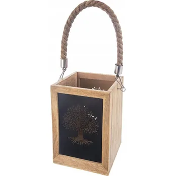 Svícen Lucerna Orion dřevo, kov, provázek 20 cm