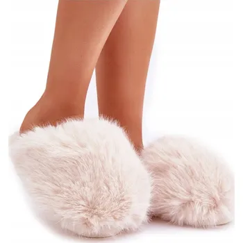 Dámské pantofle PANTOFLE STYLOVÉ MEGA VELKÉ KOŽEŠINY XXL SVĚTLE BÉŽOVÉ 36/37