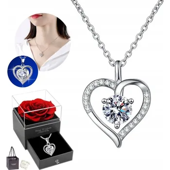 Náhrdelník Naszyjnik Stříbrný Řetízek Přívěsek Damski Srdce Zirkony Diamantovaný