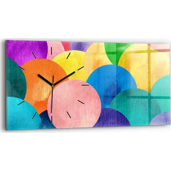 Hodiny Horizontální Skleněné Hodiny Nástěnné do Kanceláře s Grafikou Abstraktní kruhy 60x30 cm