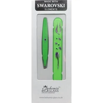 BOHEMIA CRYSTAL Dárkový SET - skleněný pilník s krytkou Green + pinzeta 97mm Green