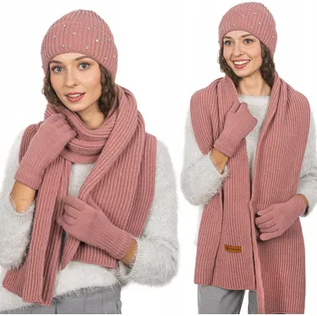 Čepice Gold Čepice komplet čepice, rukavice, šátek, univerzální velikost růžová